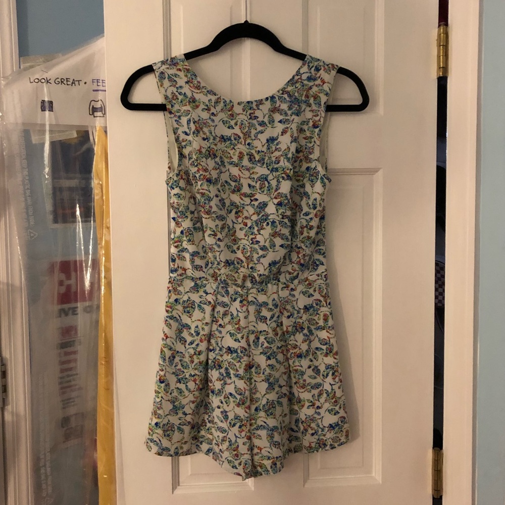 Aqua Multicolored Floral Print Romper